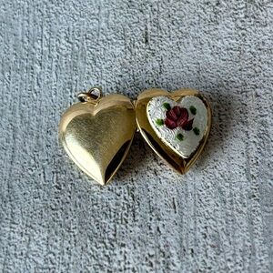 Vintage Gold Tone Heart Locket with Rose Design
